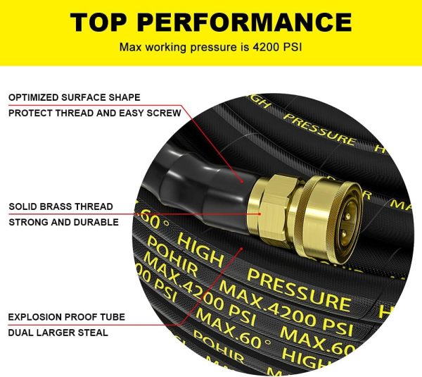 POHIR 25FT Pressure Washer Hose Steel Braided-3