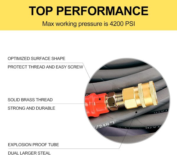 Heliwoo Pressure Washer Hose Alloy Steel Quick Connect 3/8-7