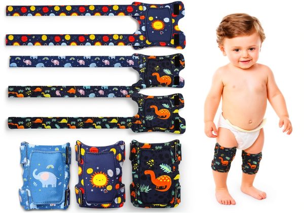 Hollowfly Baby Boy Knee Pads SBR Crawling Protectors, Straps, 3‑Pack-0