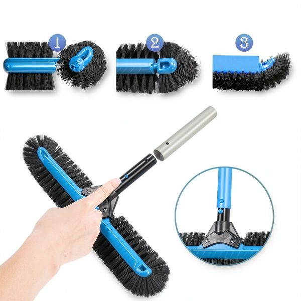 20" Wide Pool Brush WXFANA Heavy Duty 12‑Row Soft Bristle Vinyl Safe-2