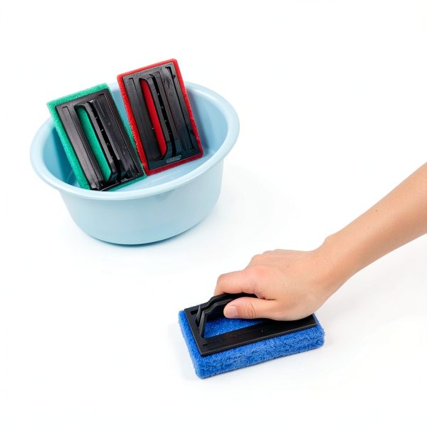 3 Pcs Hand-Held Pool Scrub Brush, Bathroom Scouring Pad, Non-Scratch Bathtub Scrubber with Handle, Cleaning Sponge for Shower Tile, Bathtube Sink Spas Tubs & Swimming Pool Step(red, blue, green)-7