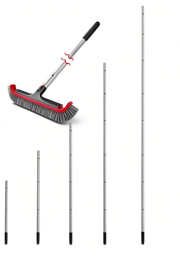 Swimming Pool Brush with Pole - 17.5" Wall Brush with 10FT Adjustable Aluminum Pole, Nylon Bristles, Curved Ends, EZ Clip Handle, Pool Brush for Cleaning Walls, Tiles & Floors-1