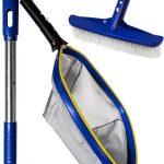 Poolvio Swimming Pool Cleaning Kit, 14'' Brush Head & 50'' Telescopic Aluminum Pole with Fine Mesh Skimmer Net - Perfect for Above Ground Pools, Spas, Hot Tub Fountains Blue (PK0140)-0