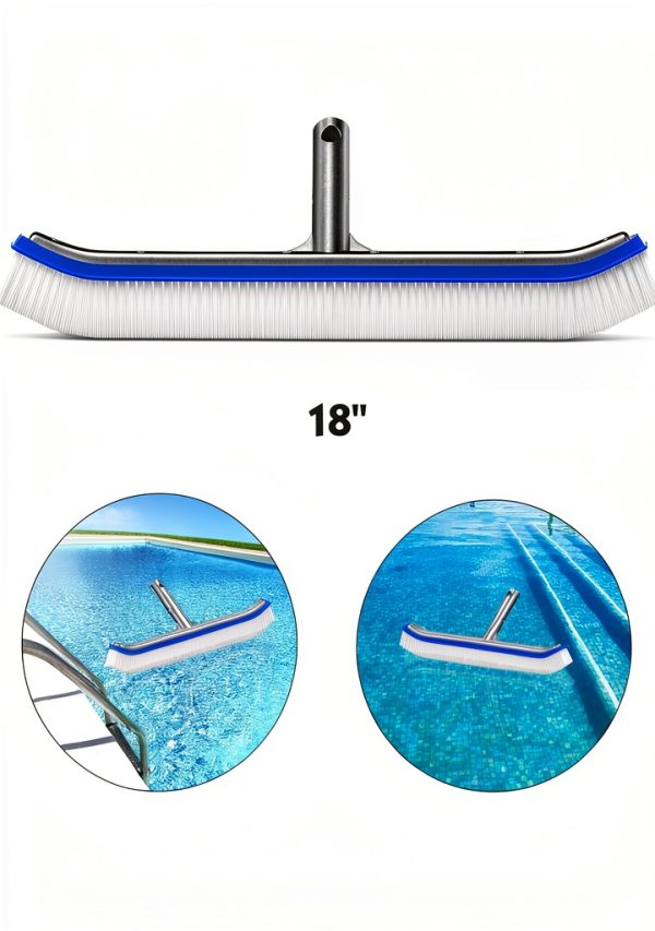 Swimming Pool Brush DEROFIT 6FT Aluminum Pole 18in Nylon Bristle Blue-1