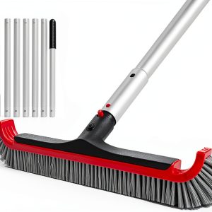 Swimming Pool Brush with Pole - 17.5" Wall Brush with 10FT Adjustable Aluminum Pole, Nylon Bristles, Curved Ends, EZ Clip Handle, Pool Brush for Cleaning Walls, Tiles & Floors-0