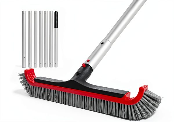 Swimming Pool Brush with Pole - 17.5" Wall Brush with 10FT Adjustable Aluminum Pole, Nylon Bristles, Curved Ends, EZ Clip Handle, Pool Brush for Cleaning Walls, Tiles & Floors-0