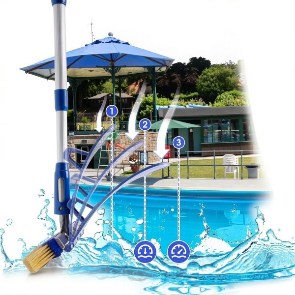 Pool Brush with Brush Tail for Cleaning Pool Walls Using Water Pressure, 18" Tough Plastic Bristles Pool Brush Head with EZ Clips Fit Most Poles (Pole not Included)-3