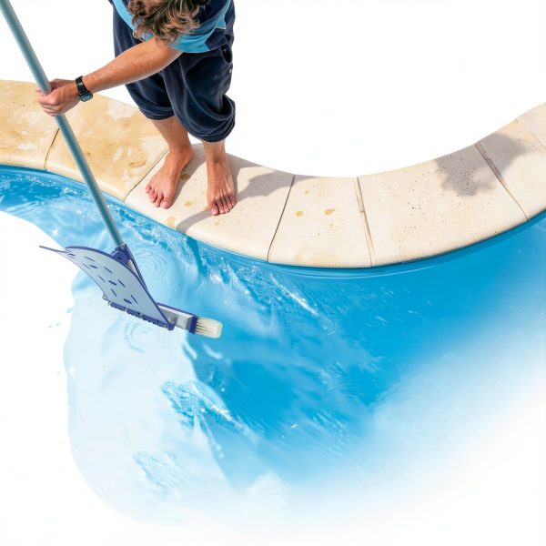 Pool Brush with Brush Tail for Cleaning Pool Walls Using Water Pressure, 18" Tough Plastic Bristles Pool Brush Head with EZ Clips Fit Most Poles (Pole not Included)-5