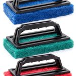 3 Pcs Hand-Held Pool Scrub Brush, Bathroom Scouring Pad, Non-Scratch Bathtub Scrubber with Handle, Cleaning Sponge for Shower Tile, Bathtube Sink Spas Tubs & Swimming Pool Step(red, blue, green)-0