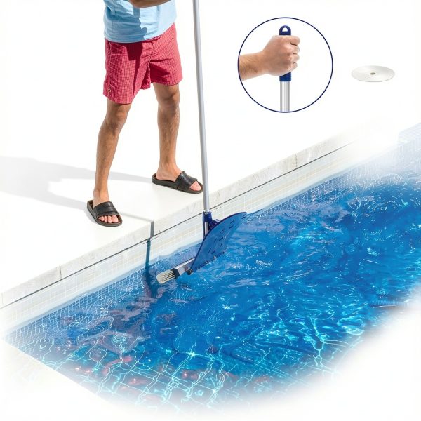 Pool Brush with Brush Tail for Cleaning Pool Walls Using Water Pressure, 18" Tough Plastic Bristles Pool Brush Head with EZ Clips Fit Most Poles (Pole not Included)-1