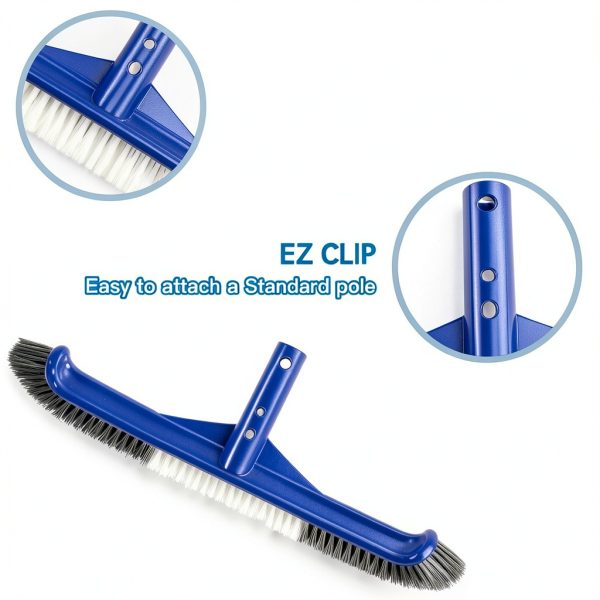 Pool Brush Head, 17" Pool Brushes for Cleaning Pool Walls, Curved Ends High-Efficiency Pool Scrub Brush,Premium Nylon Bristles Pool Brush with EZ Clip-1