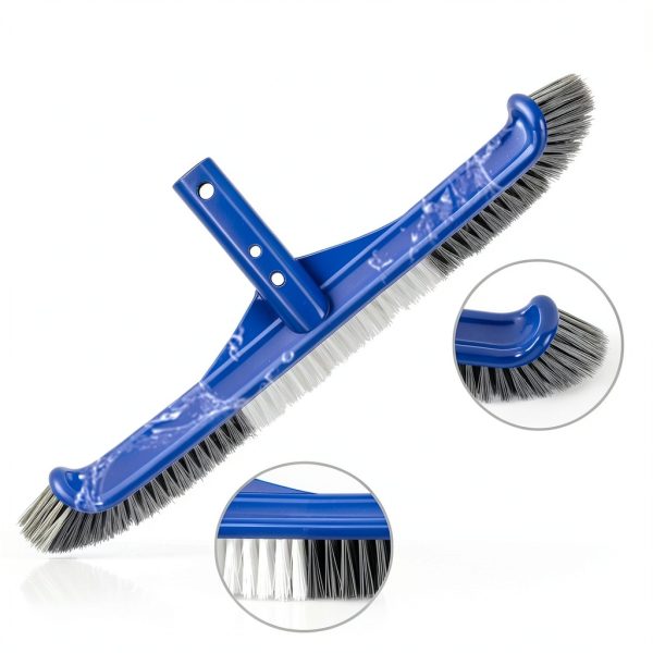 Pool Brush Head, 17" Pool Brushes for Cleaning Pool Walls, Curved Ends High-Efficiency Pool Scrub Brush,Premium Nylon Bristles Pool Brush with EZ Clip-2